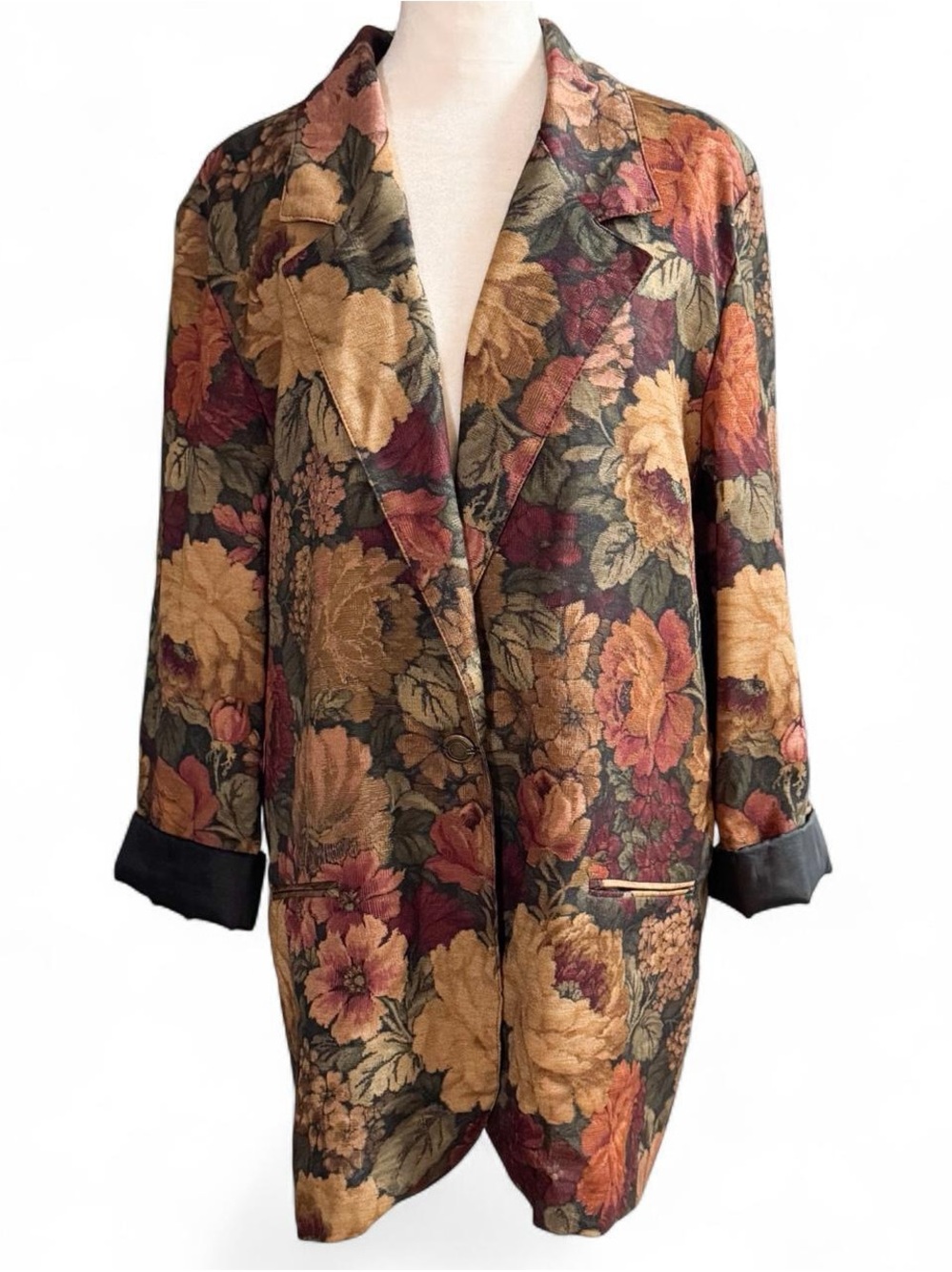 Vintage 90s Worthington Tapestry Floral Blazer Plus Size 14 Autumn